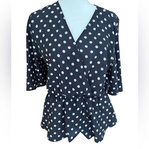NEXT black/white polka dot peplum style top, size 10